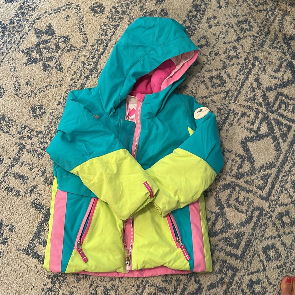Obermeyer Green and Yellow girls ski jacket size 5